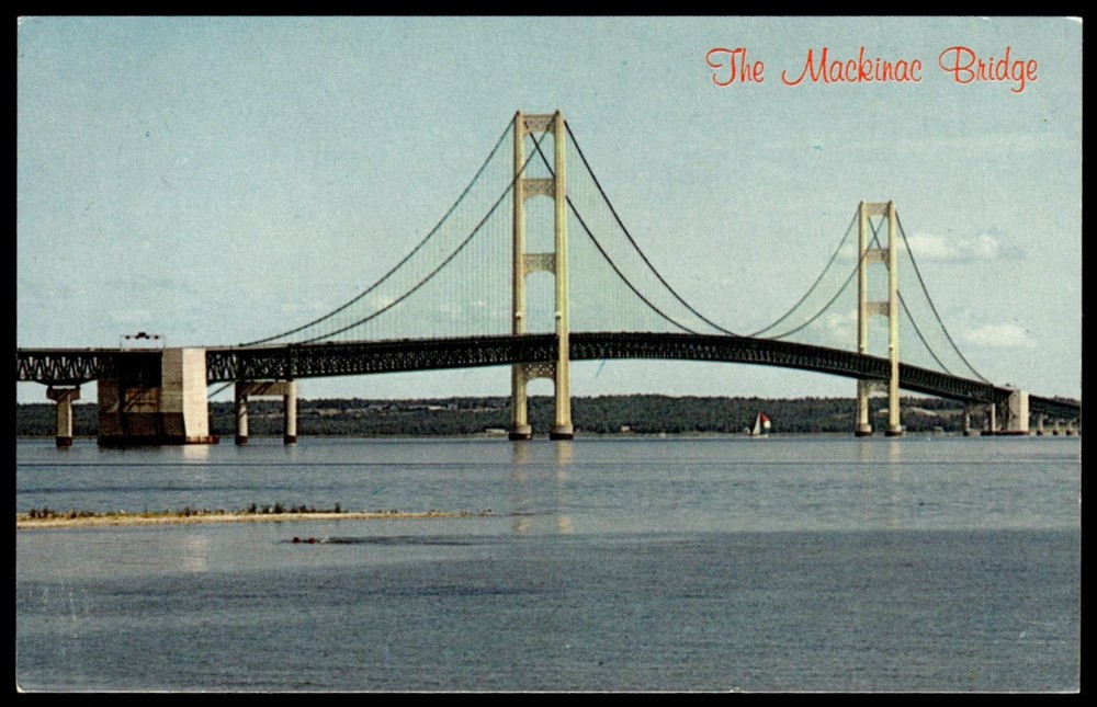 Vintage Mackinac Bridge Michigan Postcard Hiawatha Card Co Straits of Mackinac