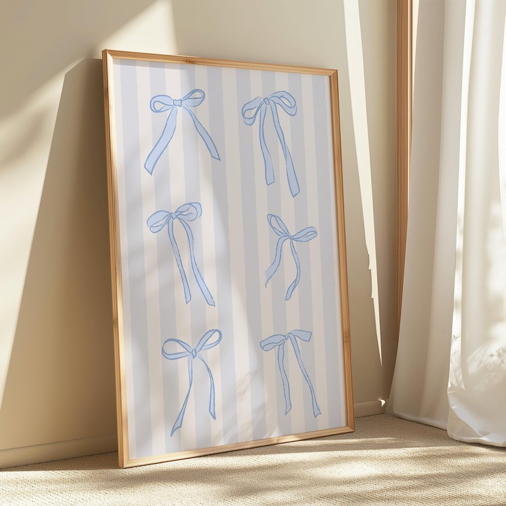 Blue Bow Wall Art Coquette Room Decor Preppy Trendy Apartment Decor Coastal