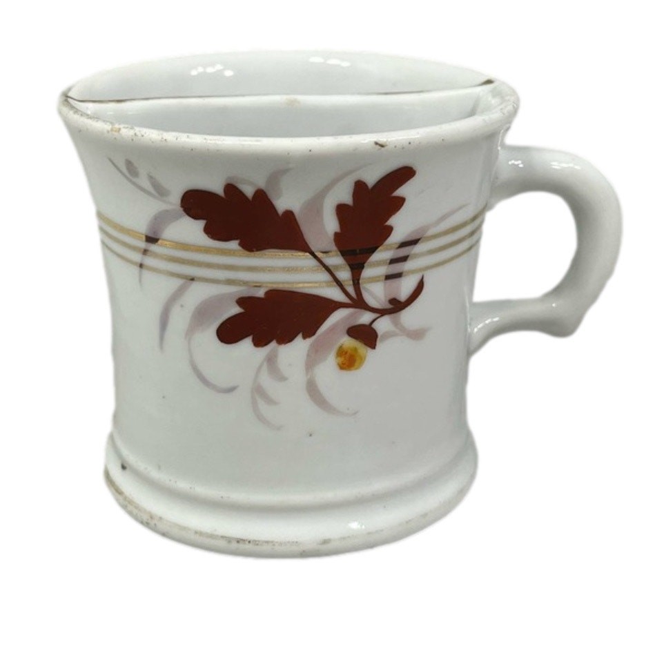Antique Excelsior Hand-Painted Porcelain Oak Leaf Acorn Shaving Scuttle Mug