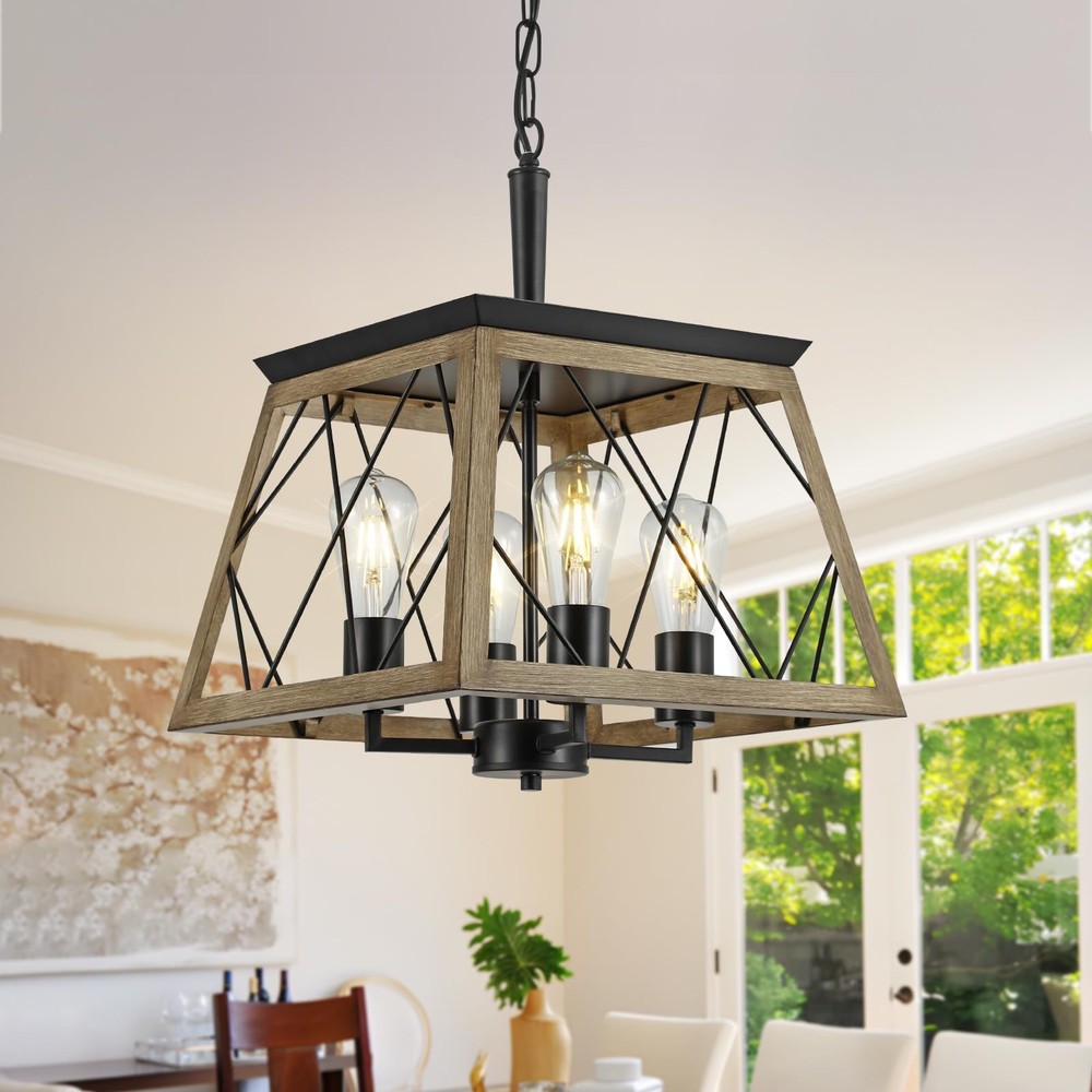 Square Farmhouse Semi-Flush Mount Chandelier Ceiling Light Fixture
