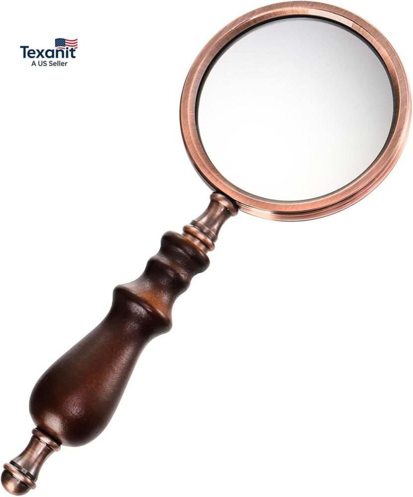 10X Antique Magnifying Glass, Brass Handheld Magnifier with Wooden Handle, Decor