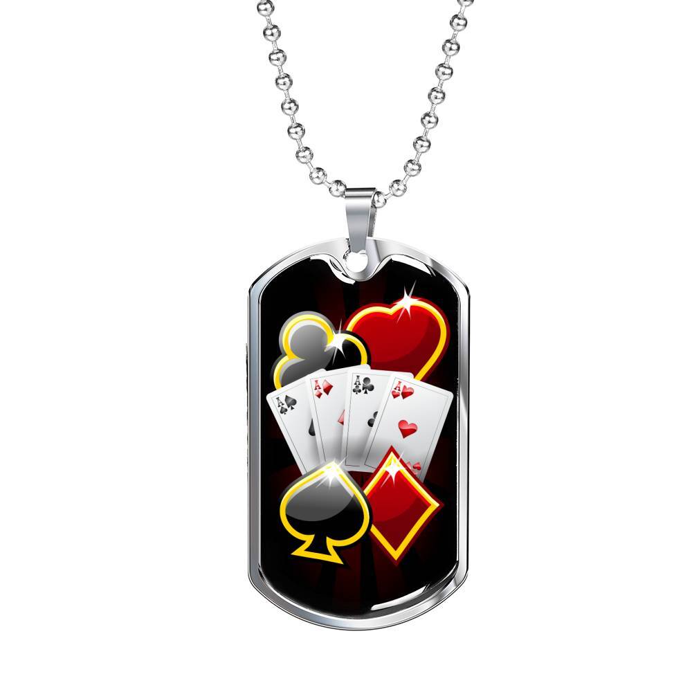 Lucky Poker Dog Tag Stainless Steel or 18k Gold 24