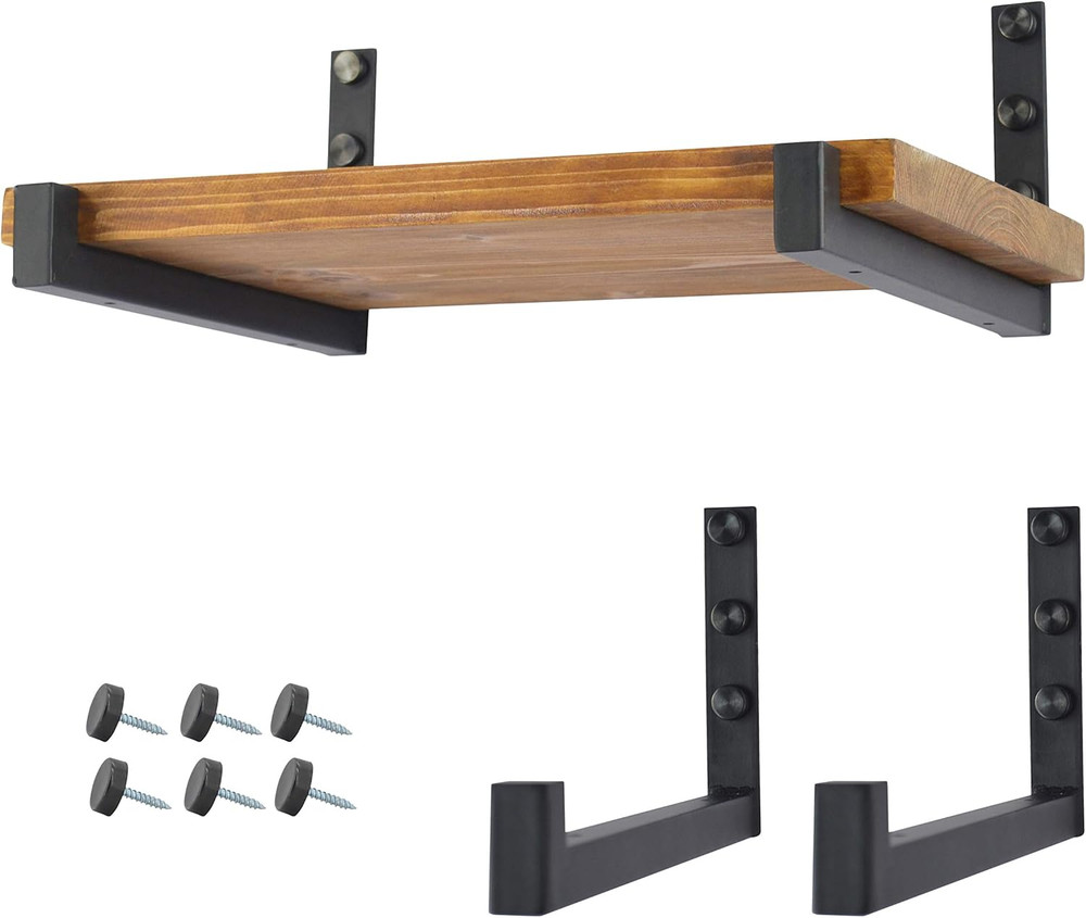 2 Pack Heavy Duty Shelf Brackets Wall Mounted Industrial Farmhouse Floating S...