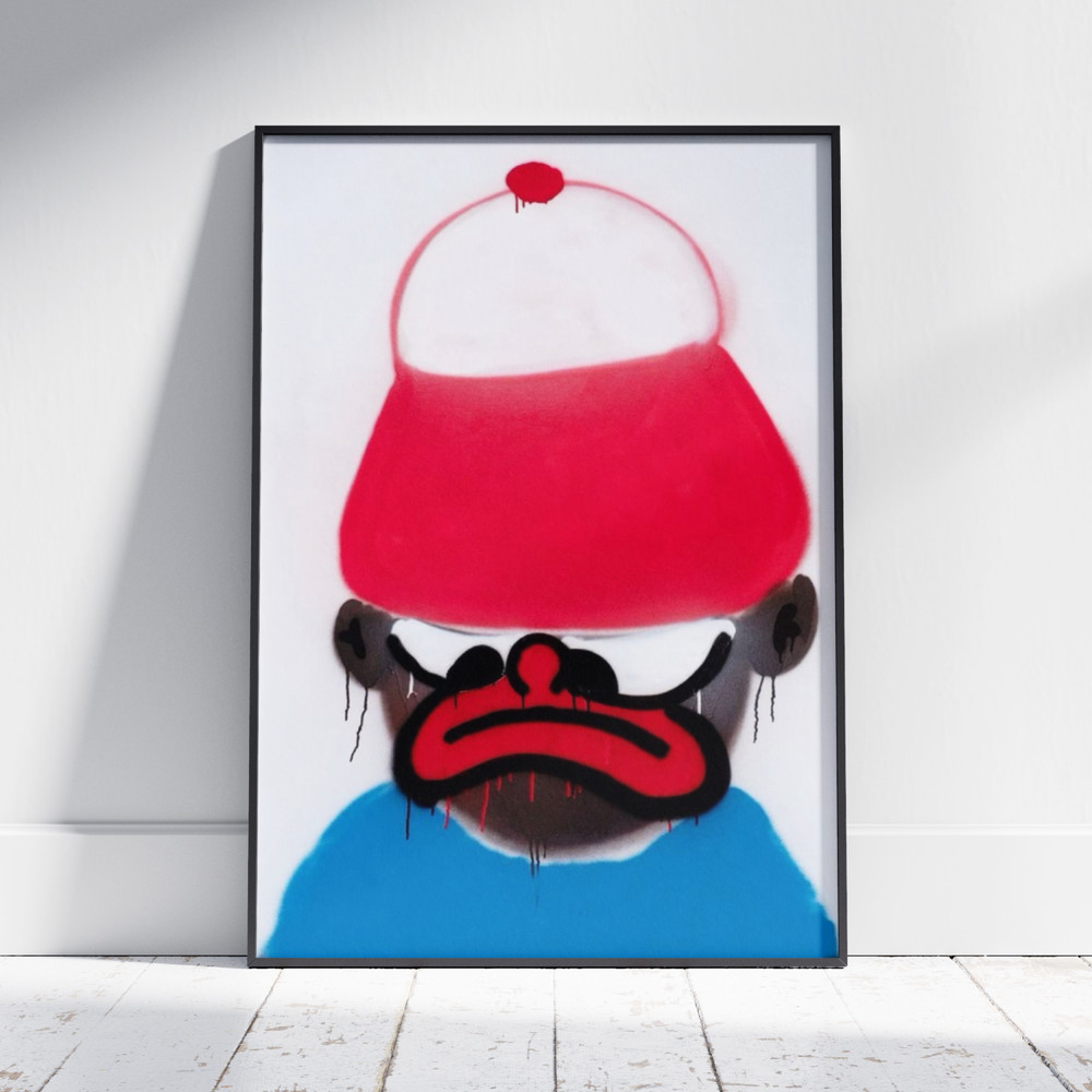 Graffiti Art Print Sad Face Red Beanie Hat Poster Street Style Modern Wall Decor