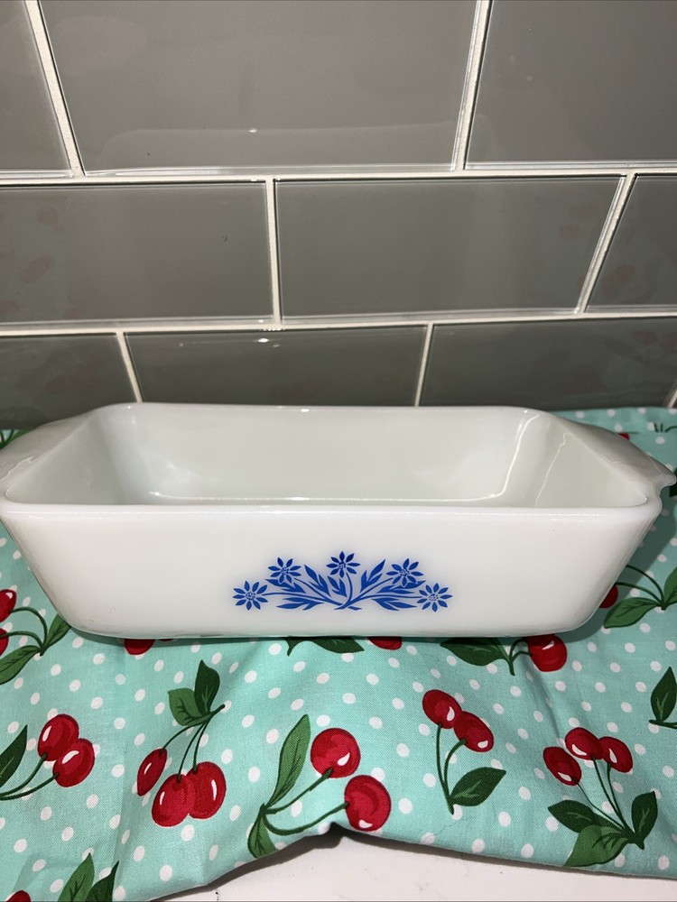 Vintage Anchor Hocking Fire King Blue CornFlower Bread Loaf Pan Baking Dish 1 Qt