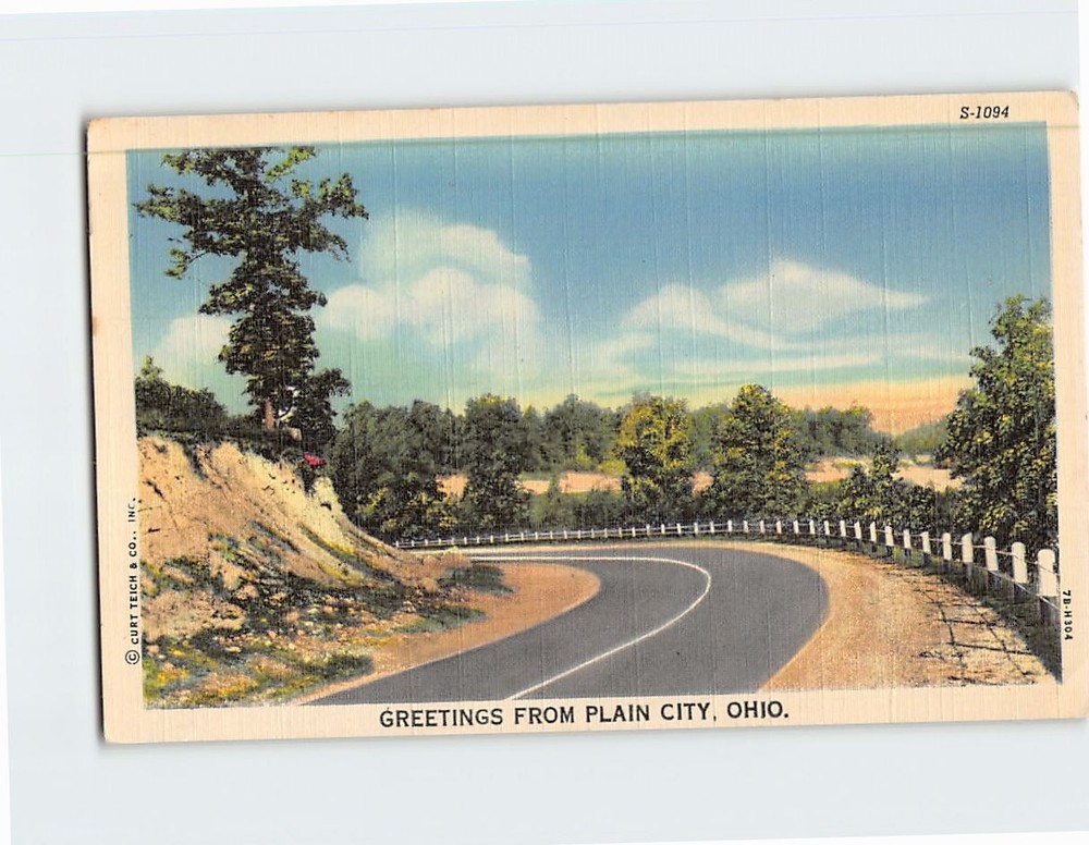 Postcard Countryside Road Scene Greetings from Plain City Ohio USA
