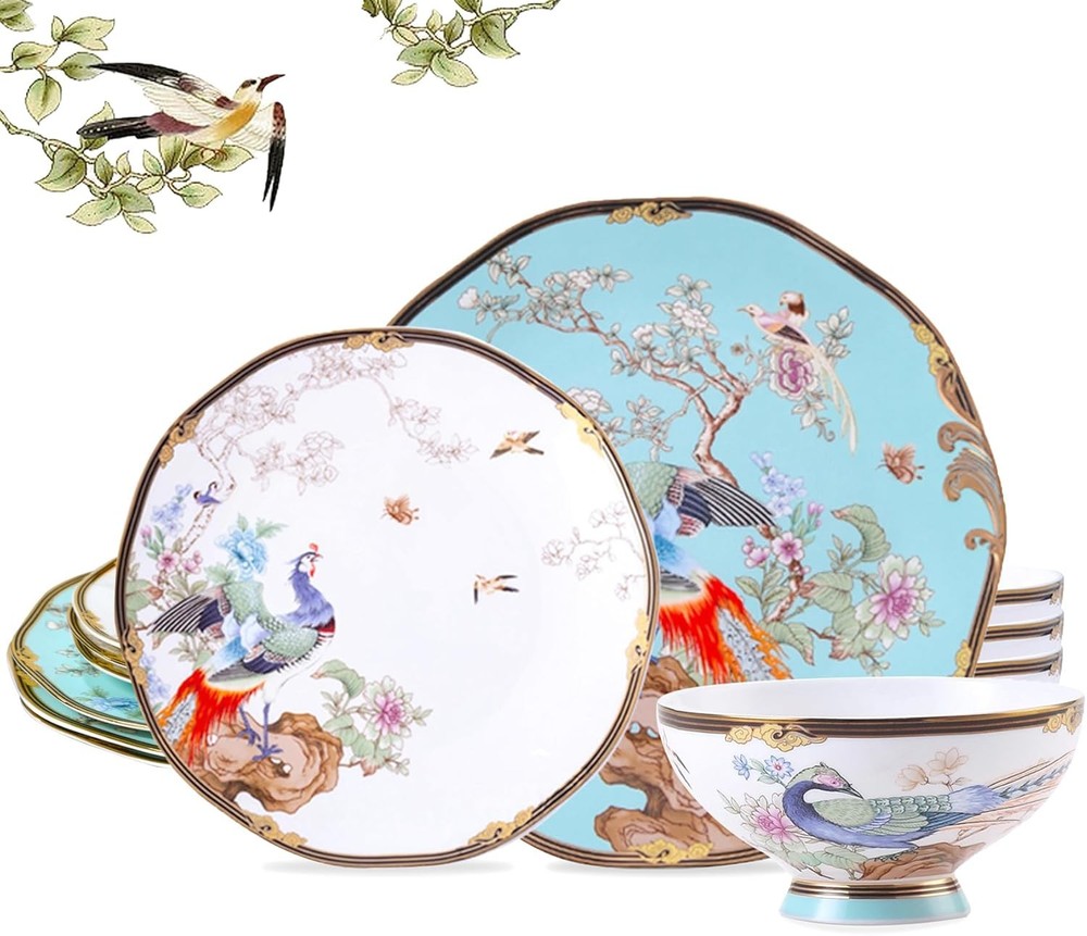 ACMLIFE Bone China Dinnerware Set, Vintage Floral Fine China Dinnerware Sets, Po