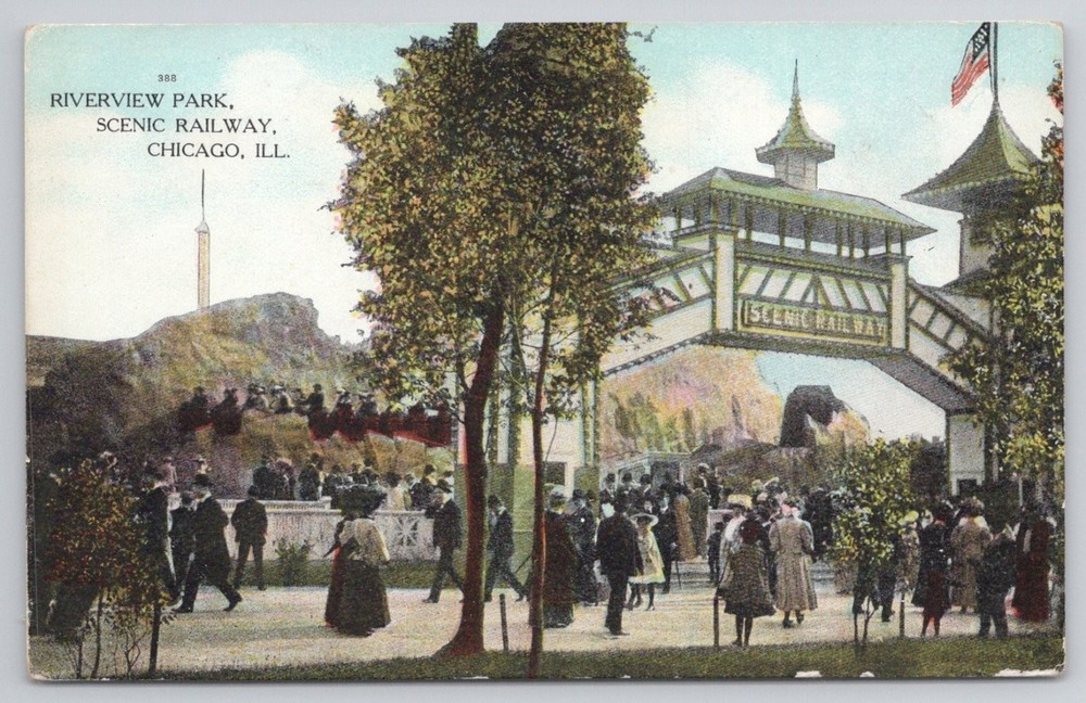Riverview Park Chicago IL Scenic Railway Entrance Divided Back Postcard c1910s