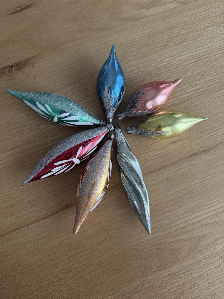 7 Teardrop Poland Mica Glass Christmas Ornaments