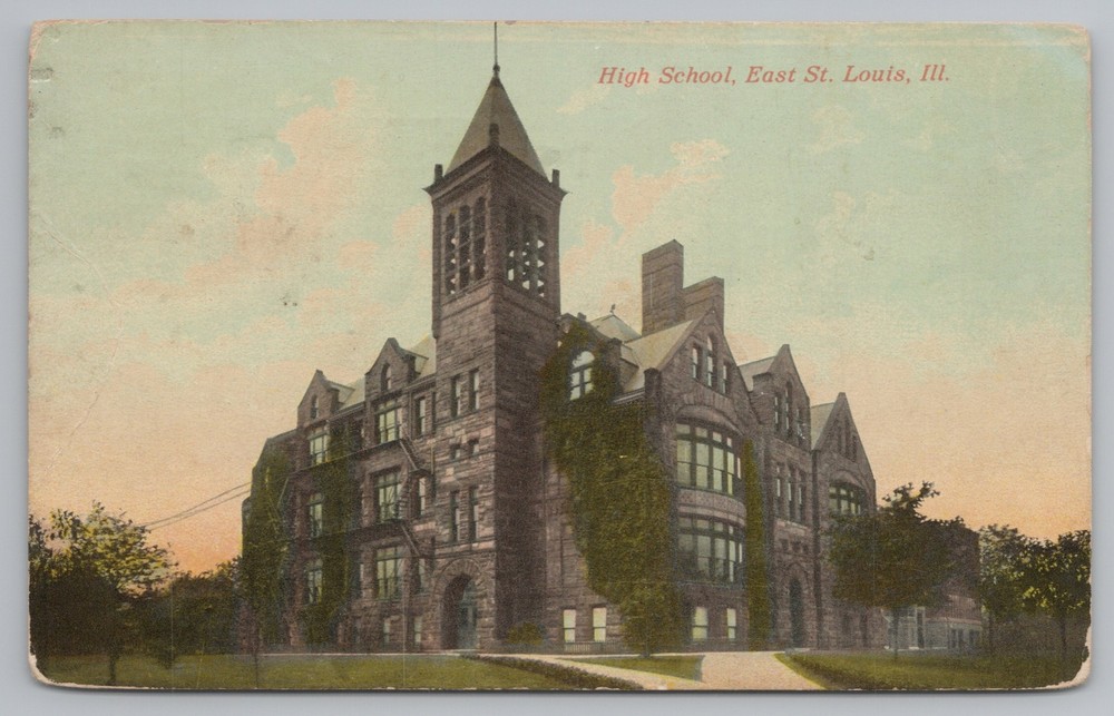 East St Louis Illinois~High School Building Corner View~Vintage Postcard