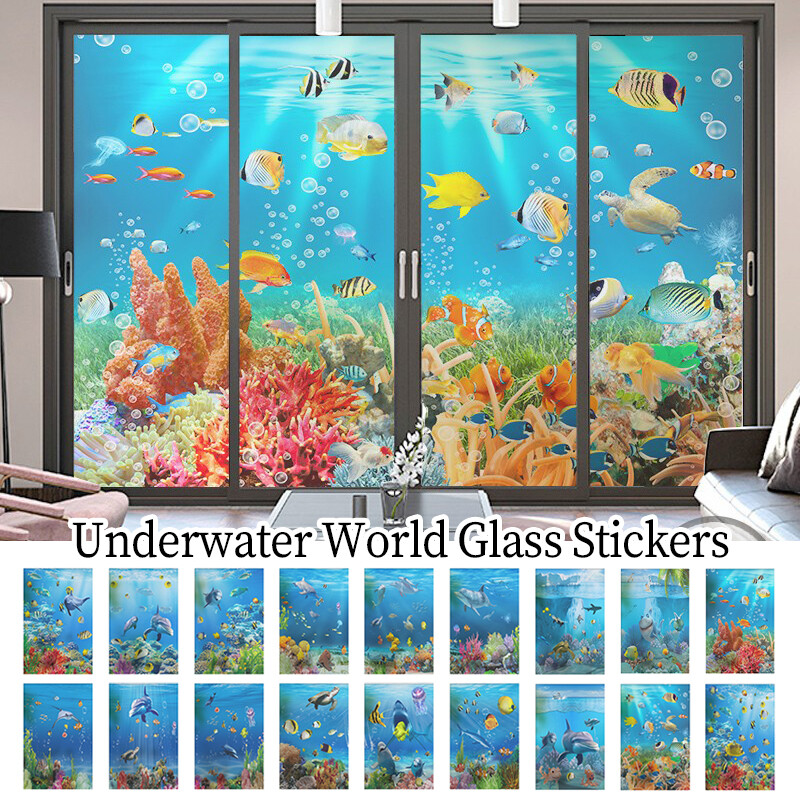 Underwater World Glass Window Film Frosted Sticker Children Room Bathroom Decor