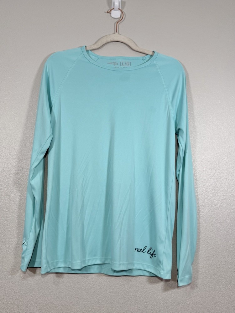 Reel Life Rash Guard Shirt Aqua Blue Long Sleeve Swim Top UV Protection Women L