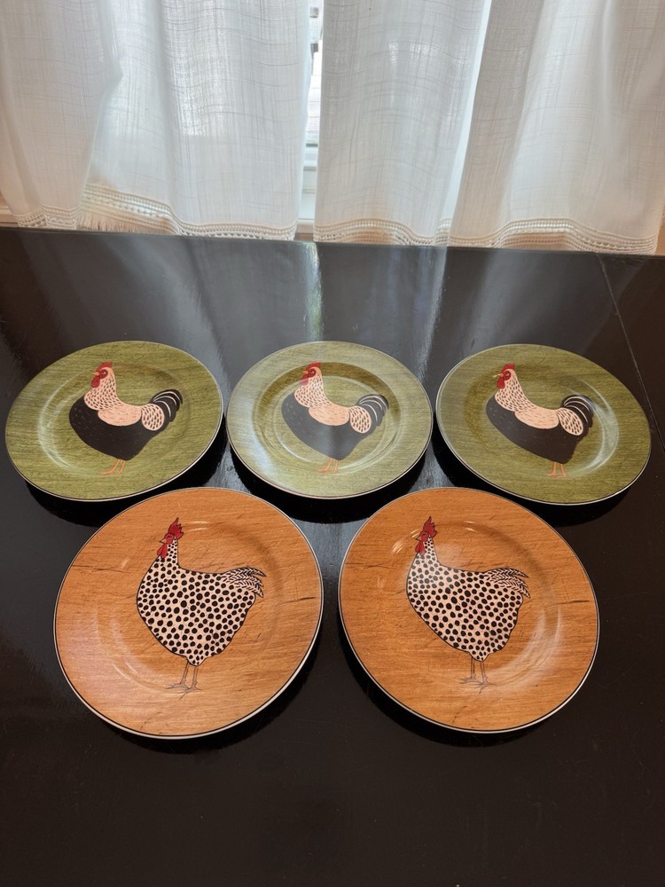 Country Quartet Sakura Rooster Salad/ Dessert Plates Warren Kimble Set Of 5