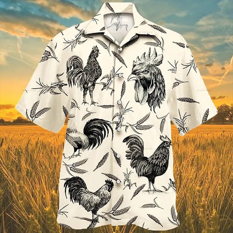 Rooster Farm Lovers Hawaii Shirt Animal Print Beach Aloha
