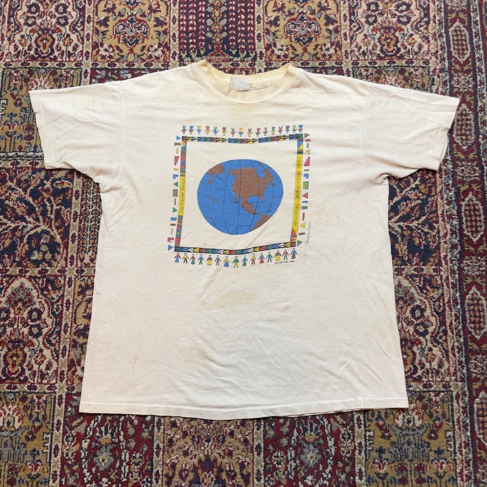 VTG 1990 Hanes Beefy TShirt Graphic Earth People Print Vintage Mens XL USA