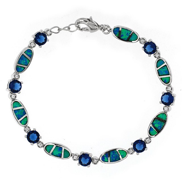 4CT African Sapphire & Australian Opal 925 Sterling Silver Tennis Bracelet OB5