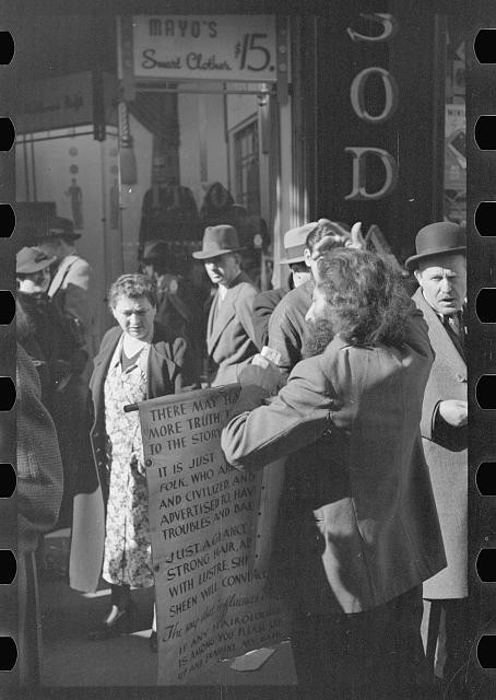 New York City NY 1936 Men Street Protest Sign 7th Ave 28th St Broadway Stores