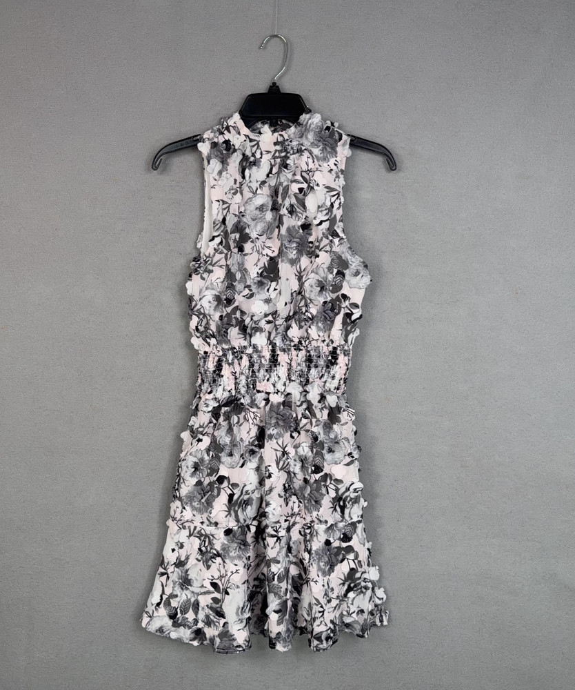 Elliatt Dress Womens XS Pink Floral Cutout Lace Up Ruffle Mini Party Wedding