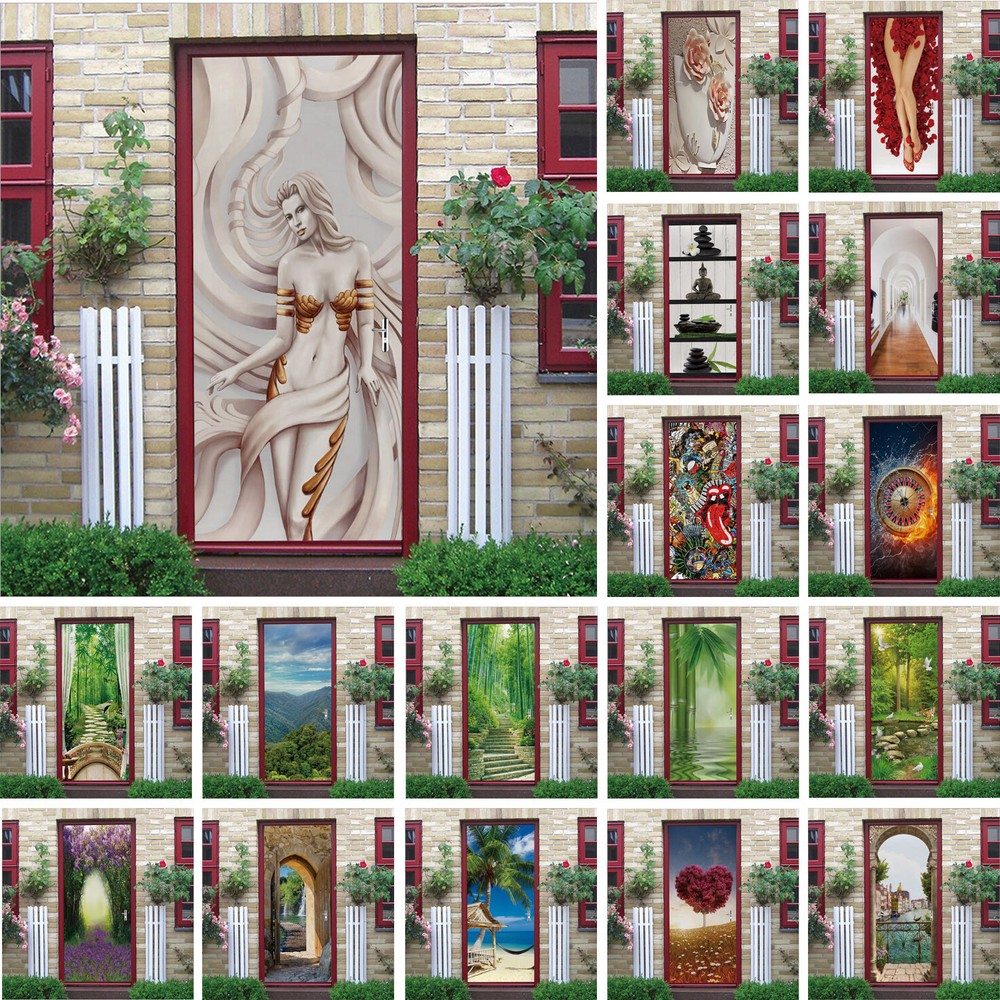 3D PVC Abstract Forest Wall Decal Green Mural Sticker Home Door Decor-image