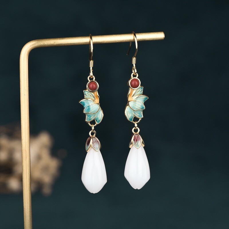 Antique Magnolia Earrings Chinese Royal Court Jewelry Vintage Elegance