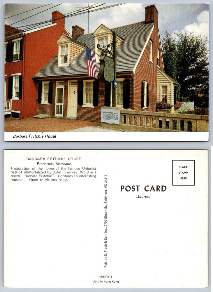 Barbara Fritchie House Museum Frederick Maryland Vintage Postcard Union Patriot
