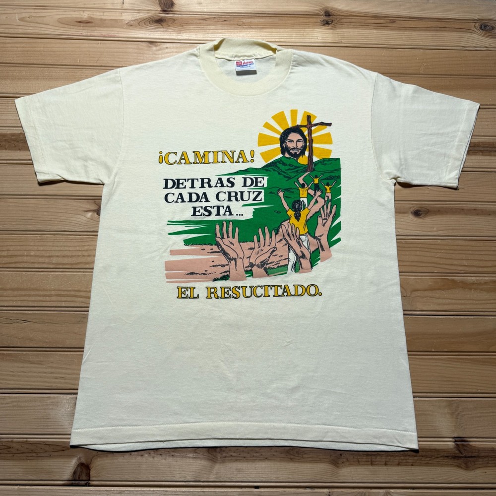 Vintage 90s Camina Detras De Cada Cruz Esta El Resucitado Jesus Shirt USA Medium