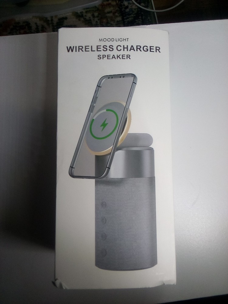 Wireless Charger and Portable Speaker With LED Mood Lighting - Light Blue