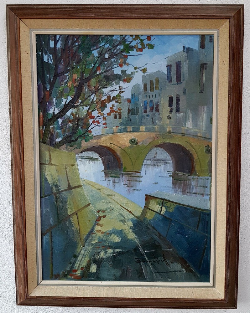 No.: 86 oil painting artwork frame picture painting oil painting city river bridge