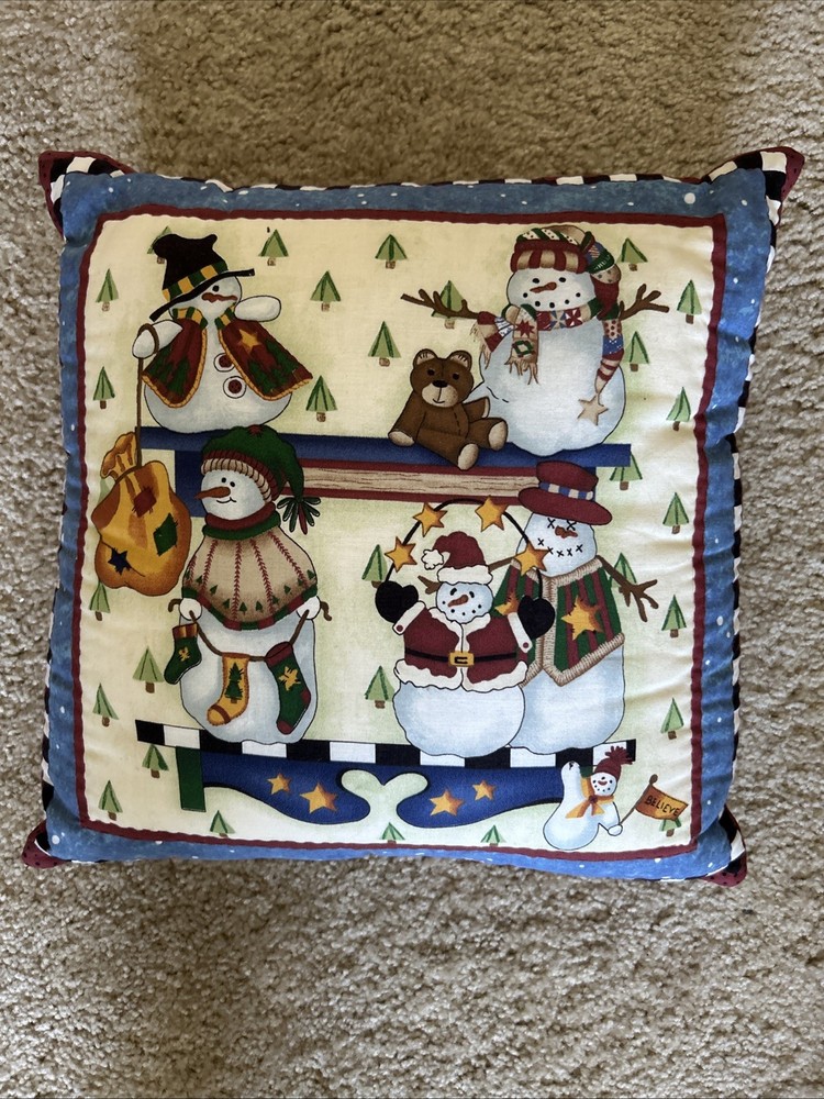 Handmade Christmas Snowman Accent Throw Pillow 15”X15”-image