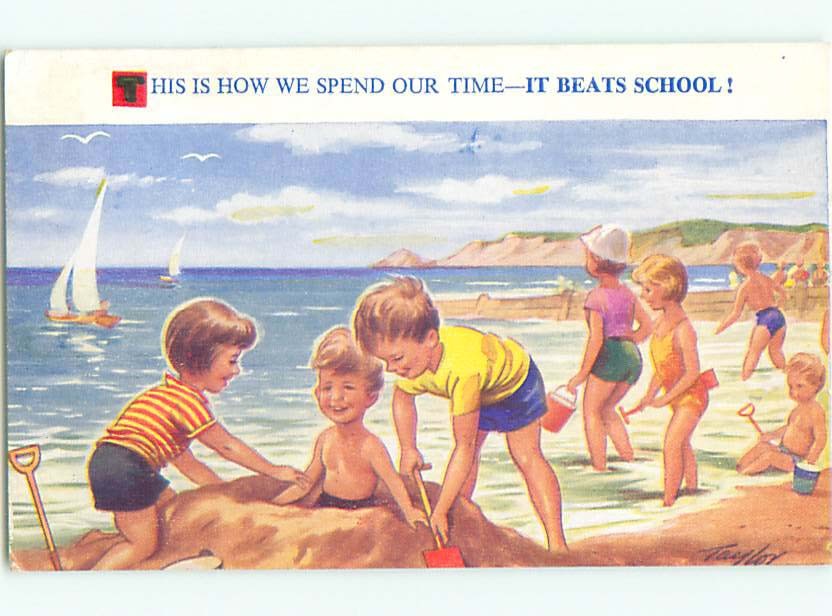 Bamforth Comic signed KIDS PLAYING AT THE BEACH : make an offer AC2263