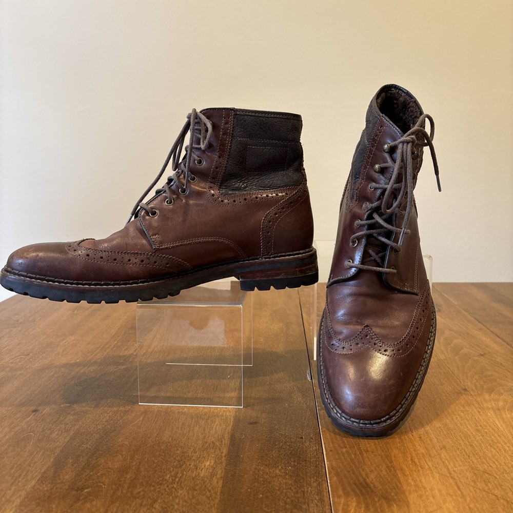 Johnston & Murphy Jennings Shearling Boots Mens 10.5 Mahogany Brown Wing Tip