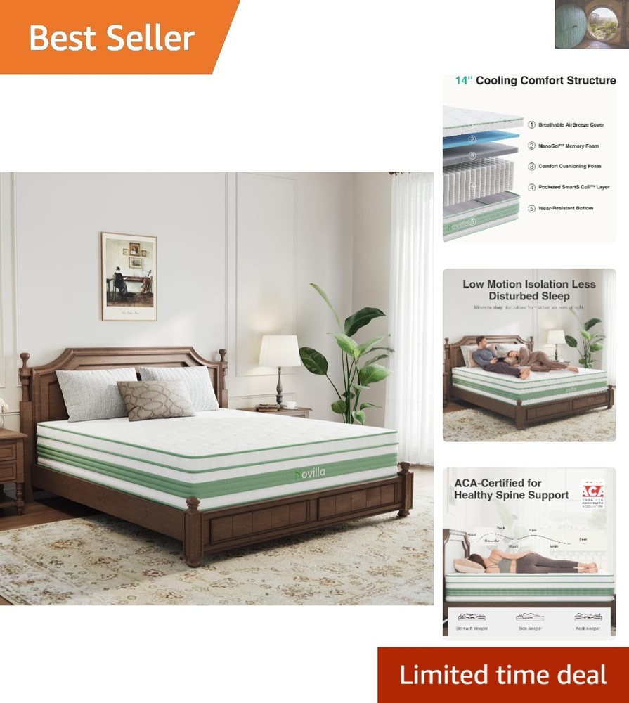 Luxury 14-Inch Queen Hybrid Mattress - Gel Memory Foam & Pocket Springs