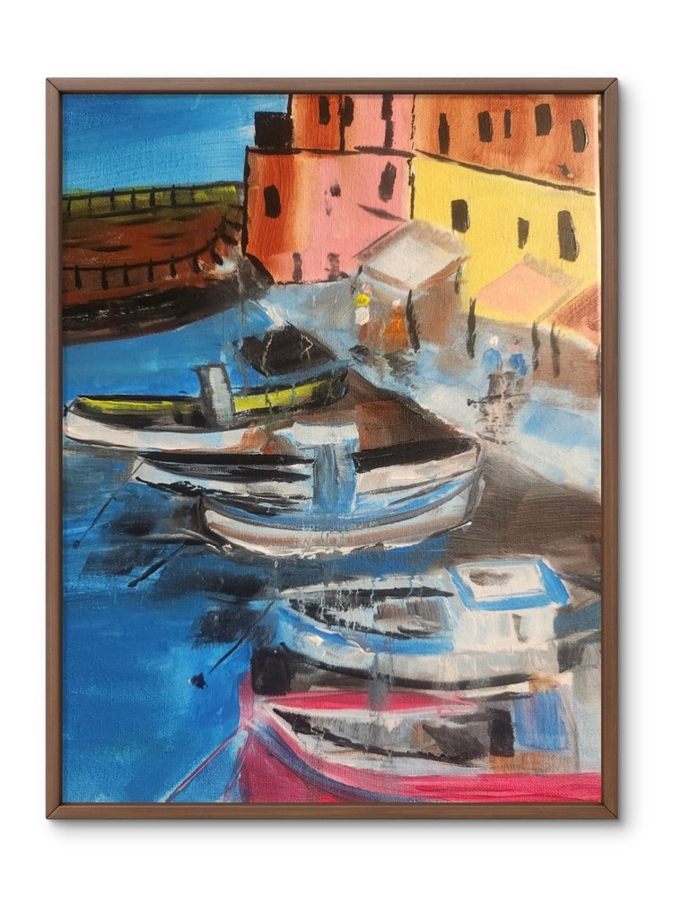 Abstract Harbor Impressionistic Original Wall Art 14X11 Canvas Acrylic