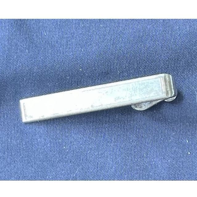 Sterling Silver Men's Rectangle Signed Tie Bar Clip Tie Clip Silver