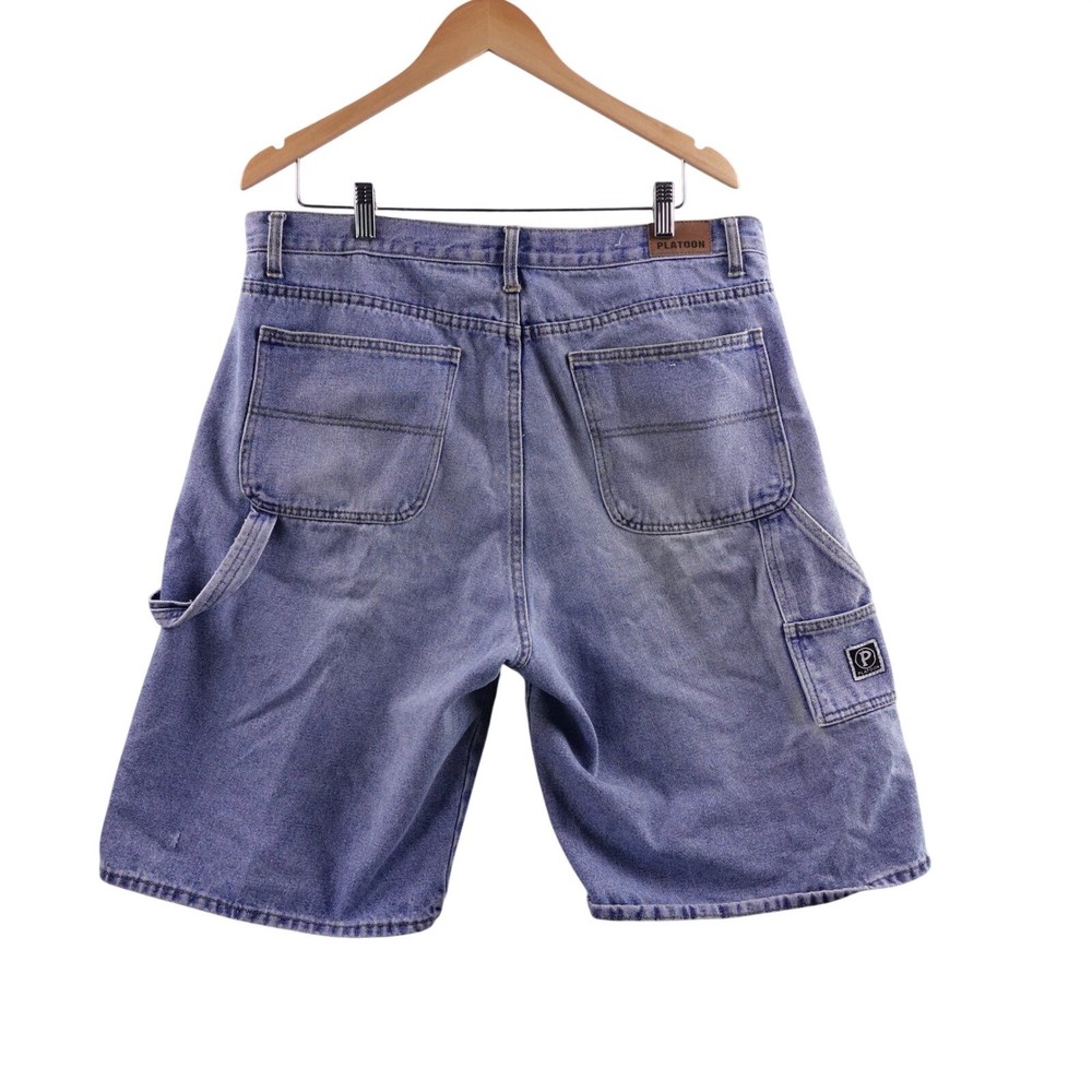 Platoon Jeans Mens Size 38 Relaxed Fit Denim Carpenter Shorts Blue Y2K Baggy