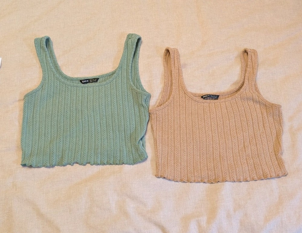 Set of 2 Shein Ribbed Cropped Tank Tops Green Brown Women’s Size Small