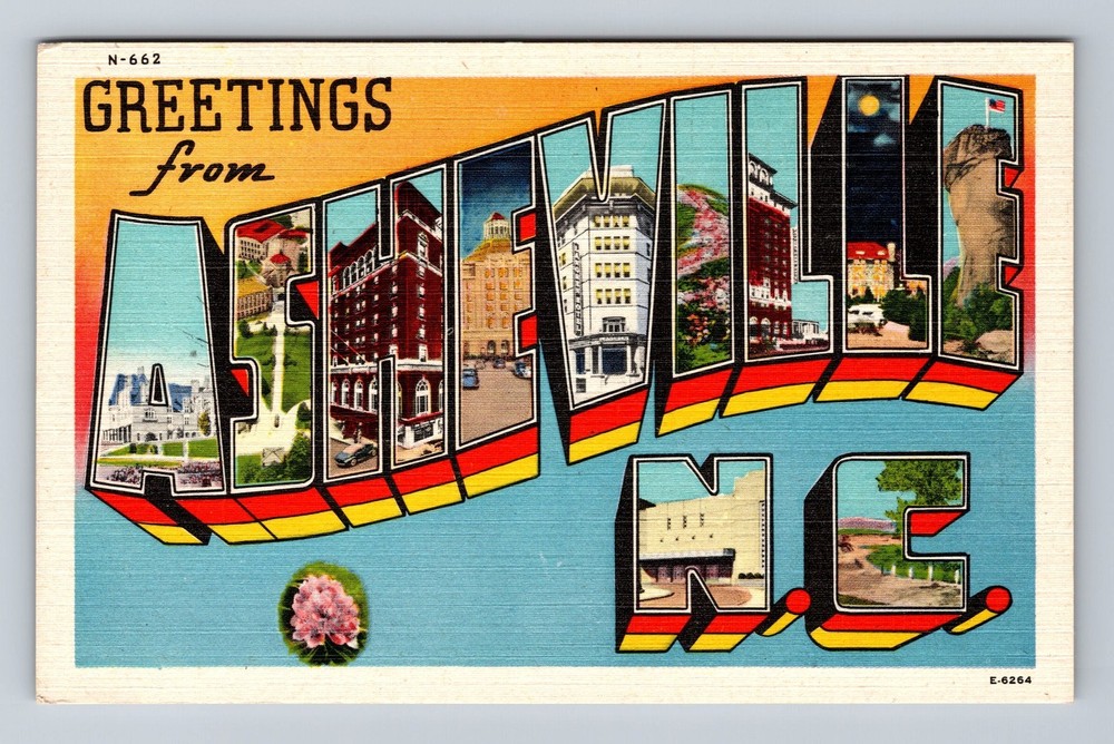ASHEVILLE NC-North Carolina, LARGE LETTER GREETING, Vintage c1940 Postcard