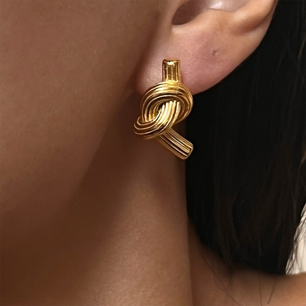 18K Gold Plated French Knot Ear Studs in Luxe Stainless Steel
