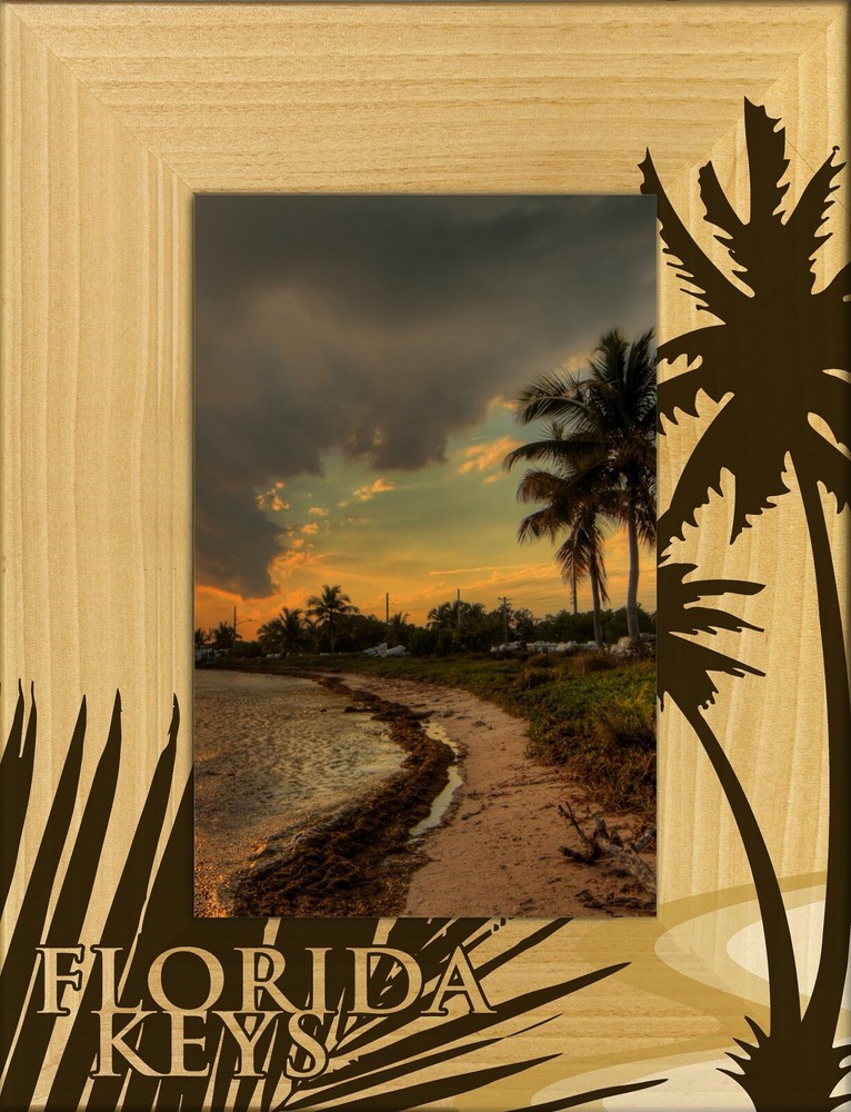 Florida Keys Laser Engraved Wood Picture Frame Portrait (4 x 6)