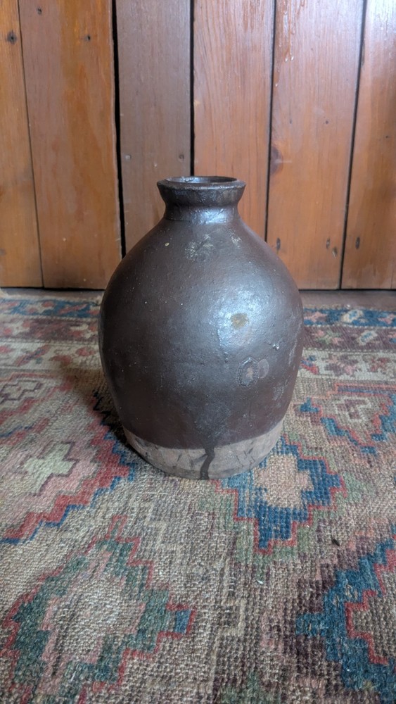 Antique Early Country Primitive Stoneware Oyster Crock Jar 8.5