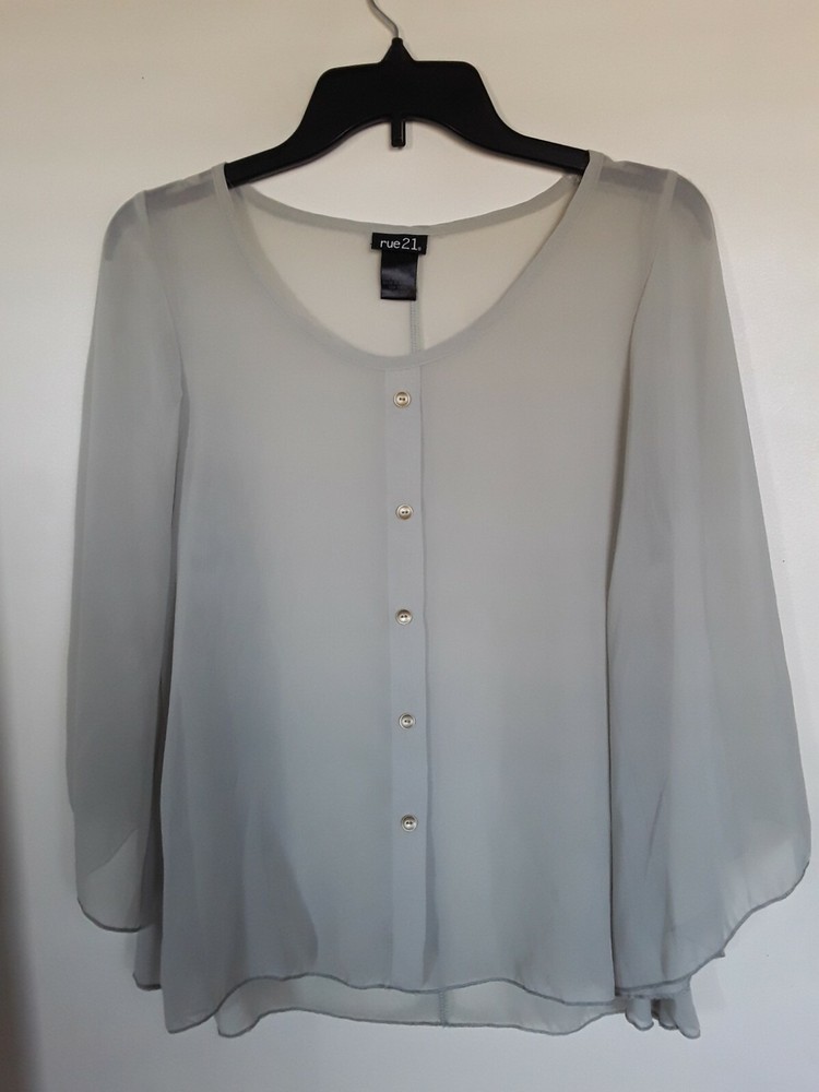 Juniors Rue 21 Green Sheer Front Buttons  Top Shirt Blouse  Size M