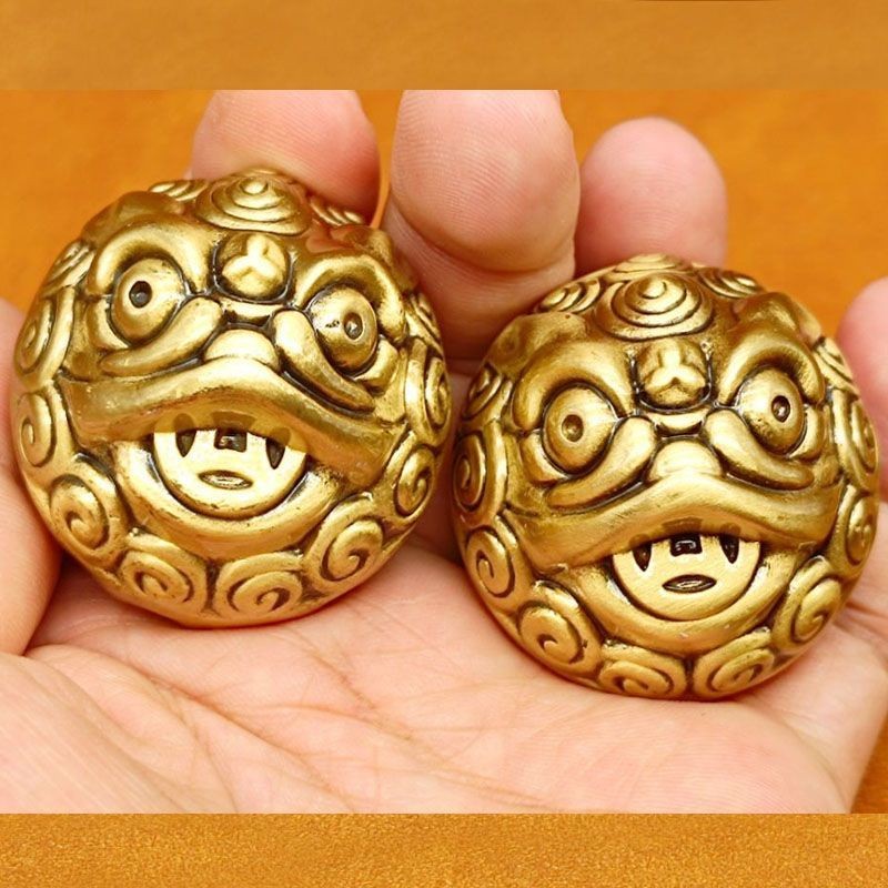Solid Brass Pixiu Hand Exercise Balls Massage Grip Spin Sphere Pair