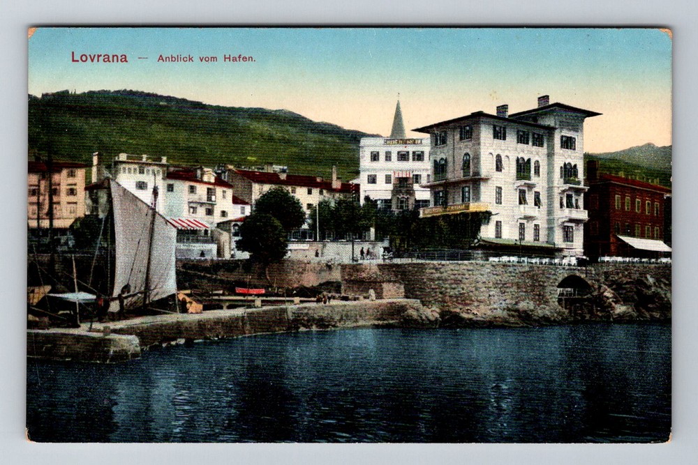 Croatia- Lovrana View From The Harbor Postal Old Card PC View Vintage Postcard