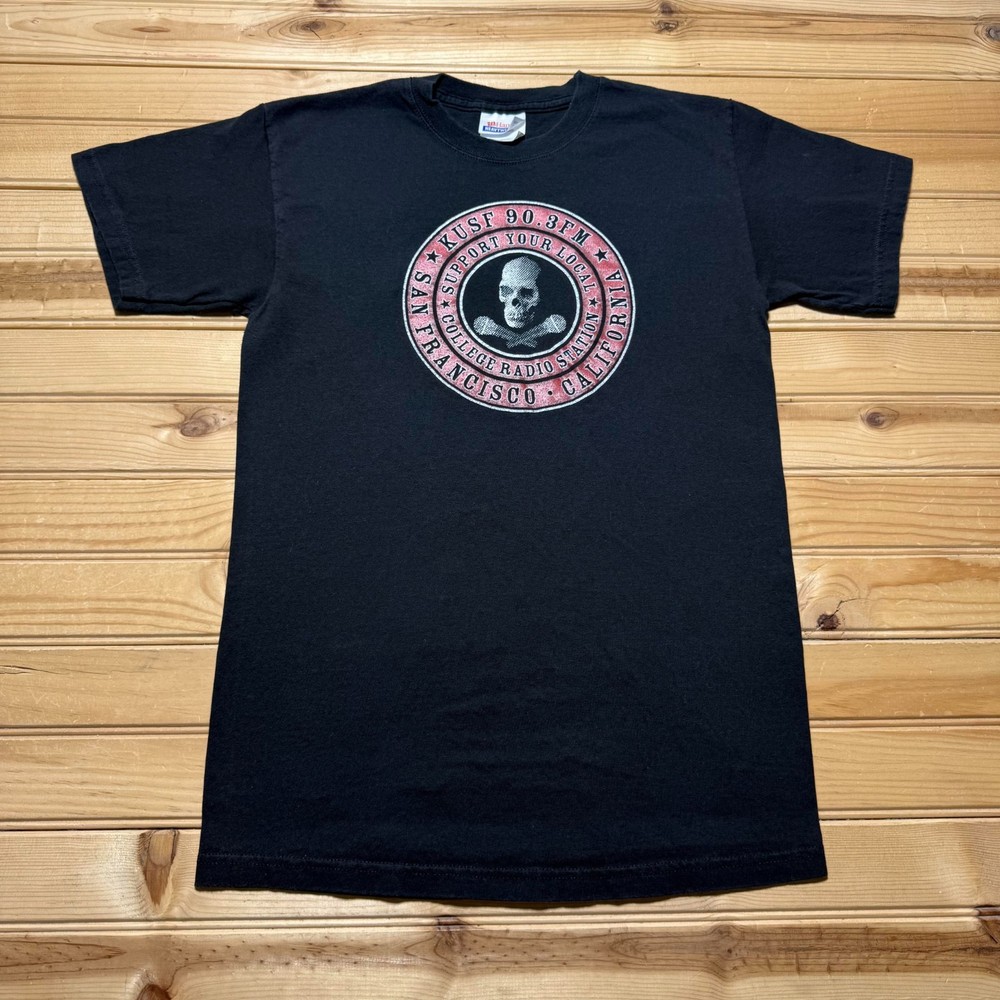 Vintage 90s Hanes KUSF 90.3 FM San Francisco College Radio Graphic T-Shirt Small
