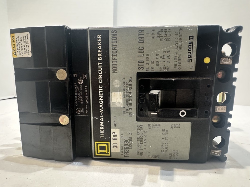 Square D FA36030 30A 600V Molded Case Circuit Breaker