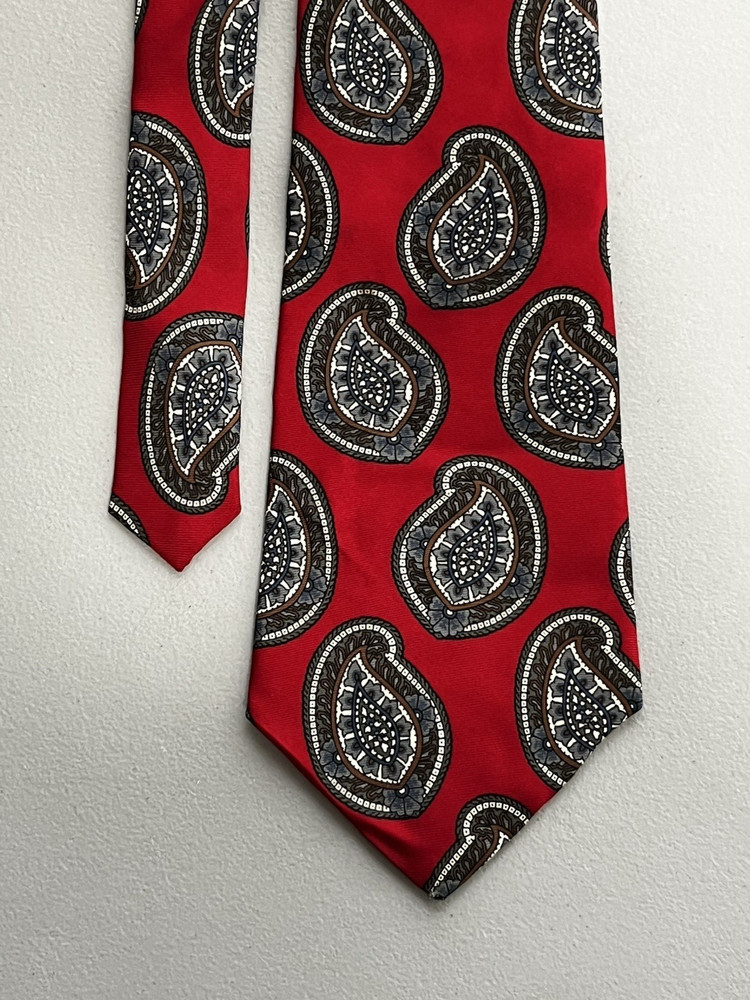 Vintage Halston Red Paisley Tie Mens Necktie Italian Silk Made in USA