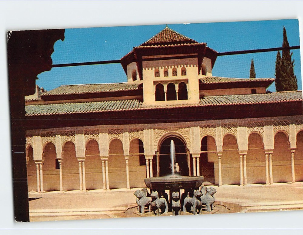 Postcard Lions patio Alhambra Granada Spain