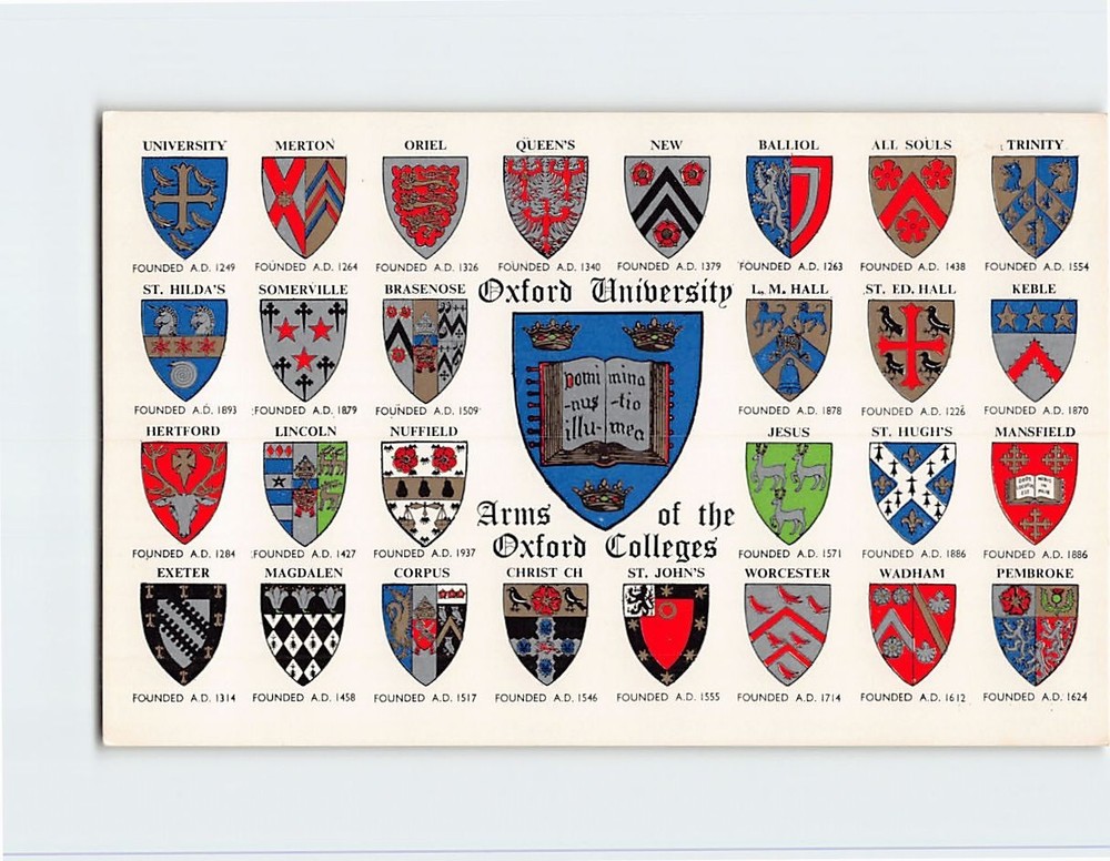 Postcard Arms of the Oxford Colleges Oxford University England