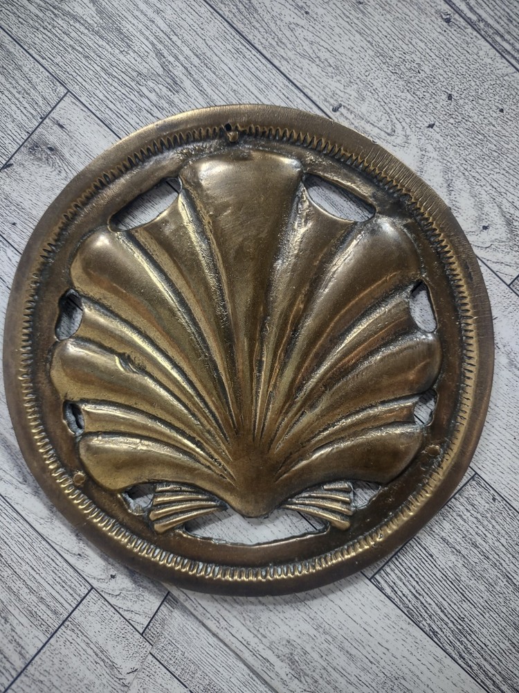 Vintage Brass Sea Shell Trivet Merle Edleman Design Coastalcore Beach MCM Solid