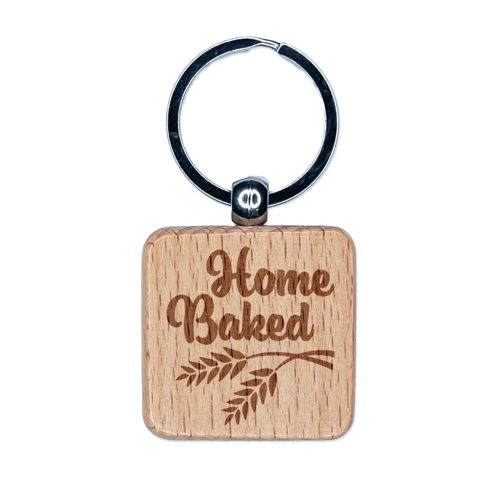 Home Baked Bread Baking Engraved Wood Square Keychain Tag Charm